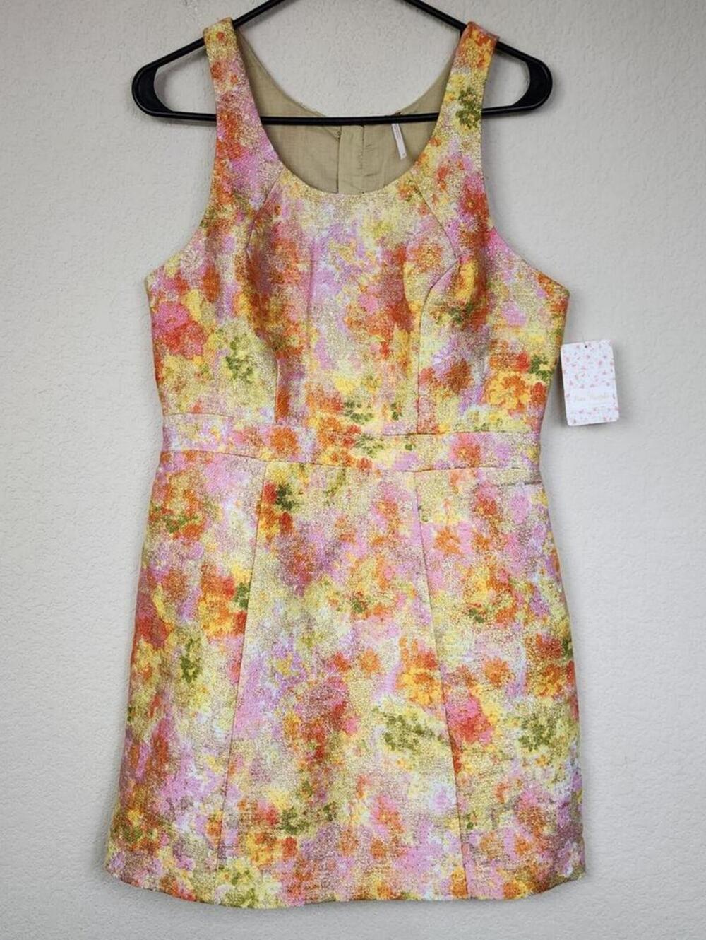NWT Free People Metallic Gold Shimmer Multicolor Mini Dress
